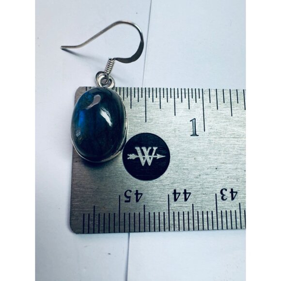 Brand New Dark Blue Labradorite Sterling Silver 925 Large Oval Drop Earrings - Picture 7 of 11